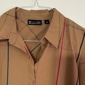 7th Avenue Women's Tan Plaid Button Down Shirt